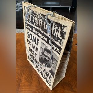 One of a Kind Newspaper Purse - snap closure, steel cord handles